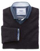 Charles Tyrwhitt Charles Tyrwhitt Charcoal Merino Wool V-neck Sweater Size Large