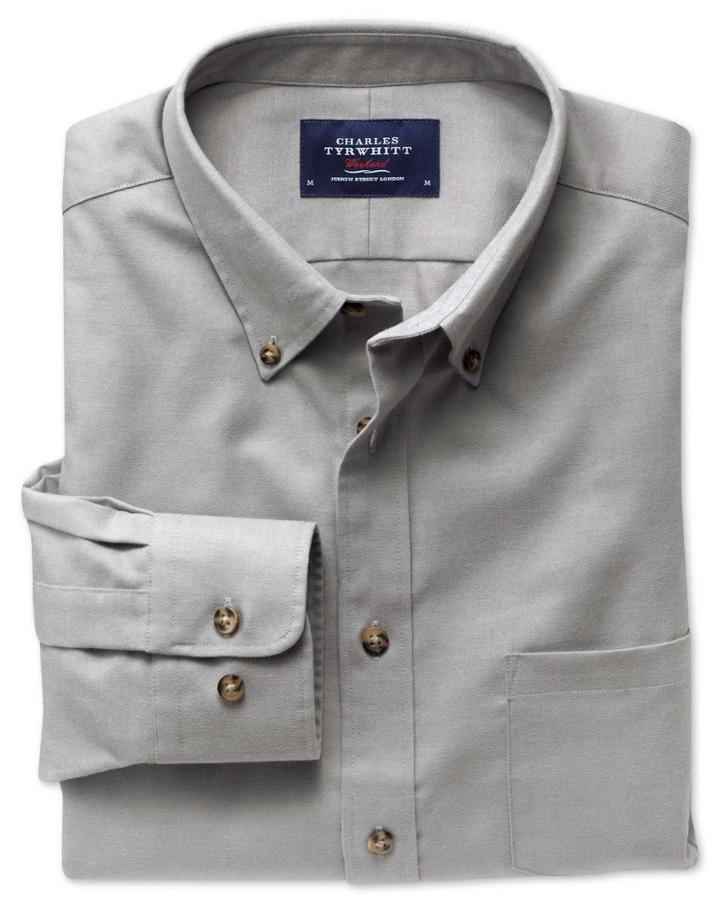 Charles Tyrwhitt Charles Tyrwhitt Classic Fit Non-iron Twill Button-down Collar Grey Cotton Dress Shirt Size Medium
