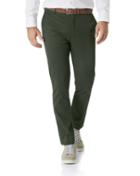  Dark Green Extra Slim Fit Flat Front Non-iron Cotton Chino Pants Size W30 L34 By Charles Tyrwhitt