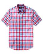 Charles Tyrwhitt Charles Tyrwhitt Classic Fit Poplin Short Sleeve Sky Blue And Red Check Cotton Dress Shirt Size Large