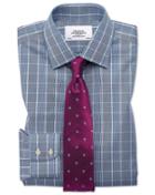 Charles Tyrwhitt Slim Fit Non-iron Prince Of Wales Navy Blue And White Cotton Dress Casual Shirt Single Cuff Size 14.5/32 By Charles Tyrwhitt