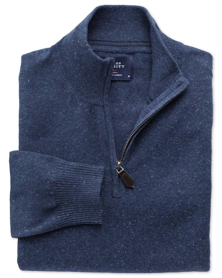 Charles Tyrwhitt Charles Tyrwhitt Indigo Cotton Cashmere Zip Neck Cotton/cashmere Sweater Size Xs