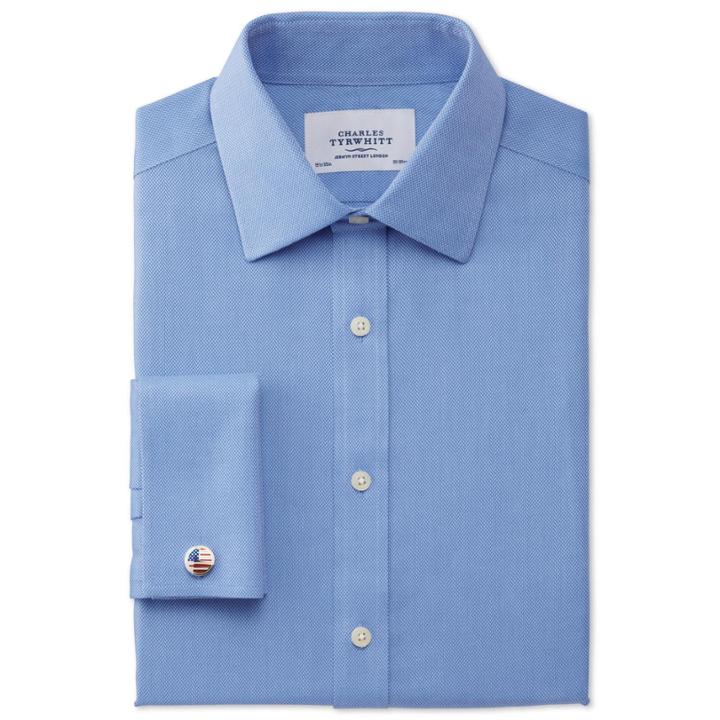Charles Tyrwhitt Charles Tyrwhitt Blue Mini Herringbone Non-iron Slim Fit Shirt (14.5 - 32)
