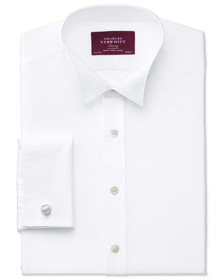 Charles Tyrwhitt Charles Tyrwhitt Slim Fit Wing Collar Luxury Marcella White Tuxedo Egyptian Cotton Dress Shirt Size 14.5/32