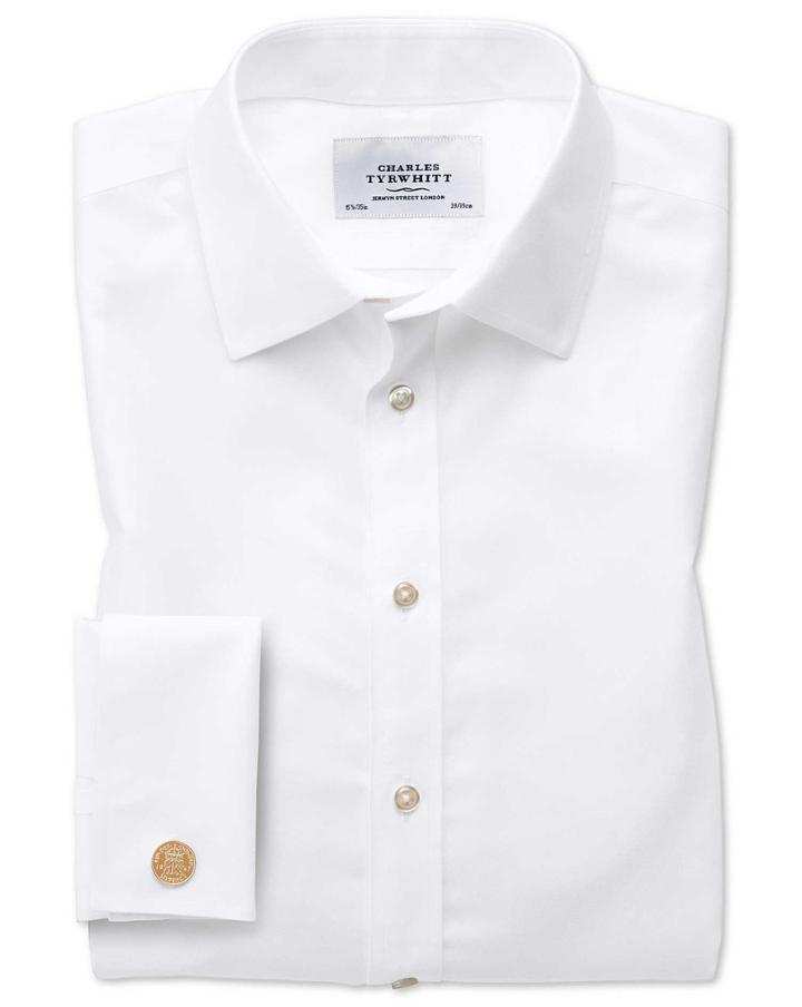 Charles Tyrwhitt Slim Fit Non-iron Twill White Cotton Dress Shirt Single Cuff Size 14.5/32 By Charles Tyrwhitt