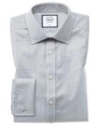  Extra Slim Fit Non-iron Twill Mini Grid Check Grey Cotton Dress Shirt French Cuff Size 14.5/32 By Charles Tyrwhitt