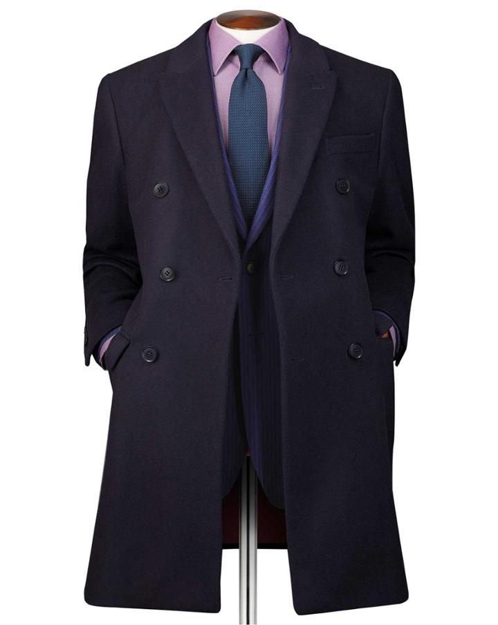  Navy Wool And Cashmere Double Breasted Epsom Overwool/cashmere Coat Size 42 By Charles Tyrwhitt