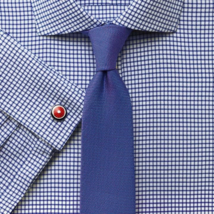 Charles Tyrwhitt Charles Tyrwhitt Slim Fit Non Iron Spread Collar Basketweave Check Navy Cotton Dress Shirt Size 15/35