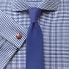 Charles Tyrwhitt Charles Tyrwhitt Slim Fit Non Iron Spread Collar Basketweave Check Navy Cotton Dress Shirt Size 15/35