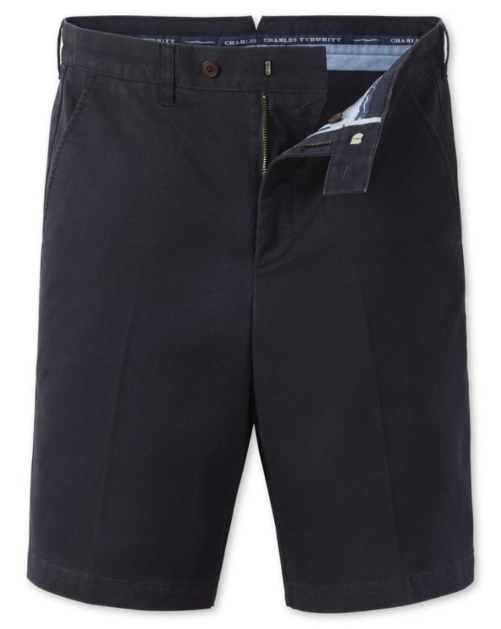 Charles Tyrwhitt Navy Single Pleat Chino Cotton Shorts Size 30 By Charles Tyrwhitt