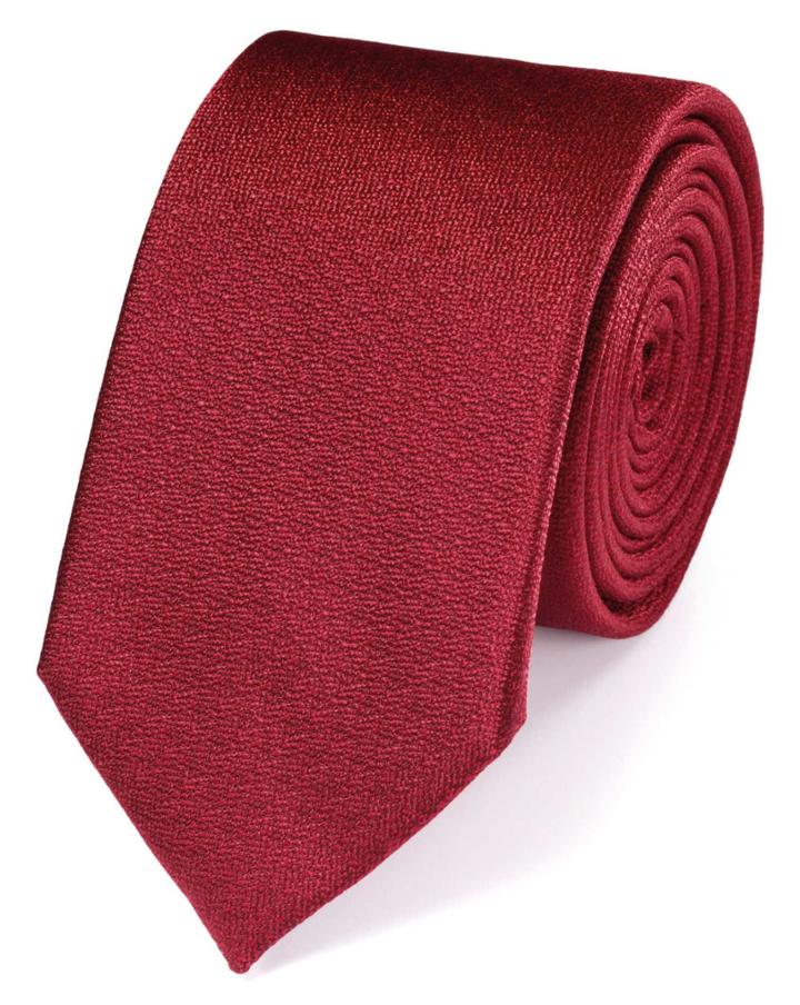 Charles Tyrwhitt Charles Tyrwhitt Slim Red Silk Textured Plain Classic Tie