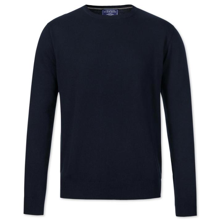 Charles Tyrwhitt Charles Tyrwhitt Navy Cotton Cashmere Crew Neck Sweater (l)