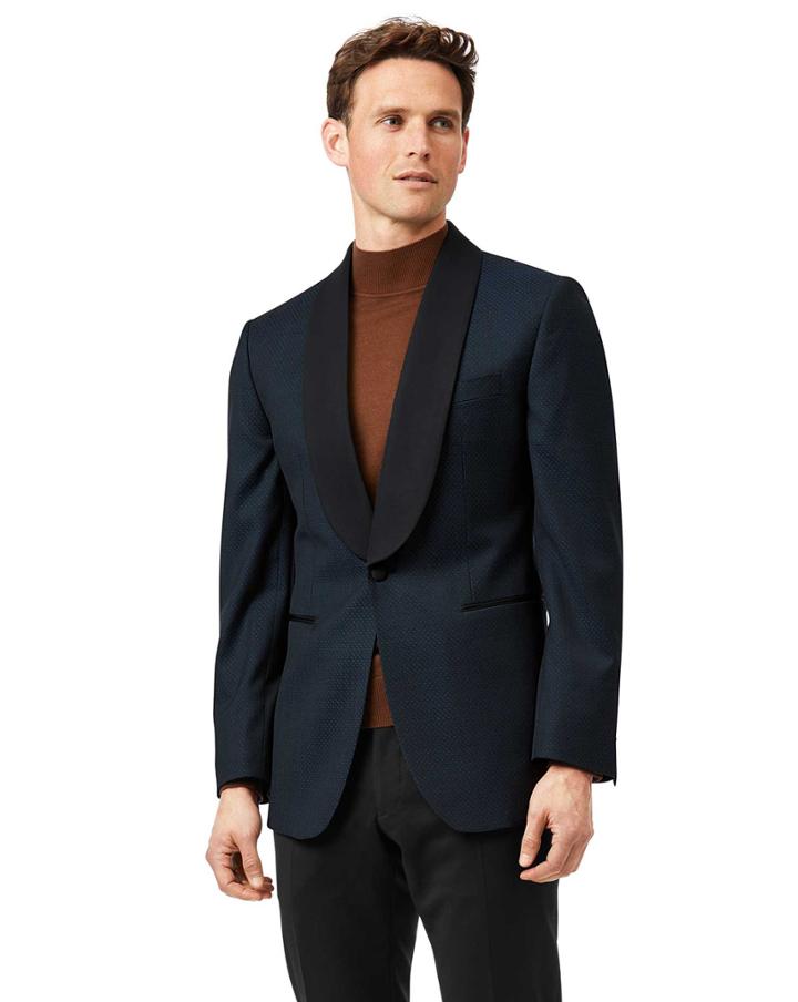  Teal Jacquard Slim Fit Shawl Collar Dinner Suit Wool Jacket Size 38 By Charles Tyrwhitt