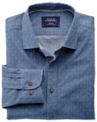 Charles Tyrwhitt Charles Tyrwhitt Slim Fit Mid-blue Dobby Spot Cotton Dress Shirt Size Xs