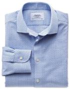 Charles Tyrwhitt Charles Tyrwhitt Slim Fit Semi-spread Collar Non-iron Business Casual Grid Check Sky Blue Cotton Dress Shirt Size 15/35