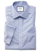  Classic Fit Non-iron Blue Stripe Natural Cool Short Sleeve Cotton Dress Shirt Size 16/short By Charles Tyrwhitt