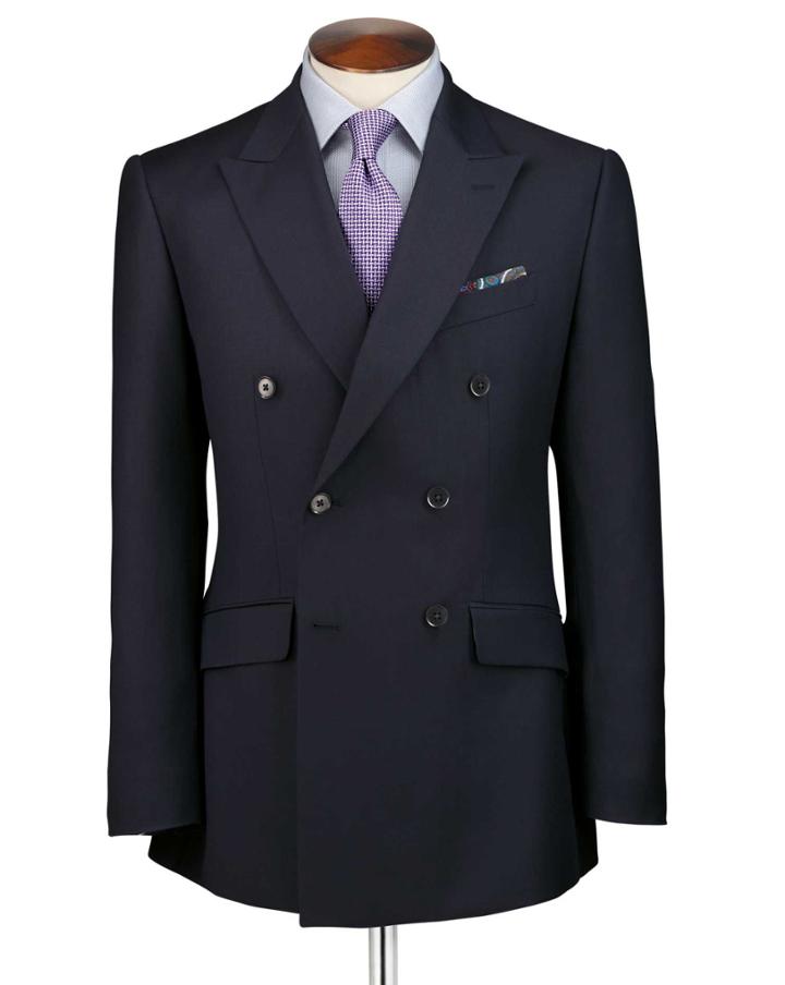 Charles Tyrwhitt Charles Tyrwhitt Navy Slim Fit Double Breasted Twill Business Suit Wool Jacket Size 38