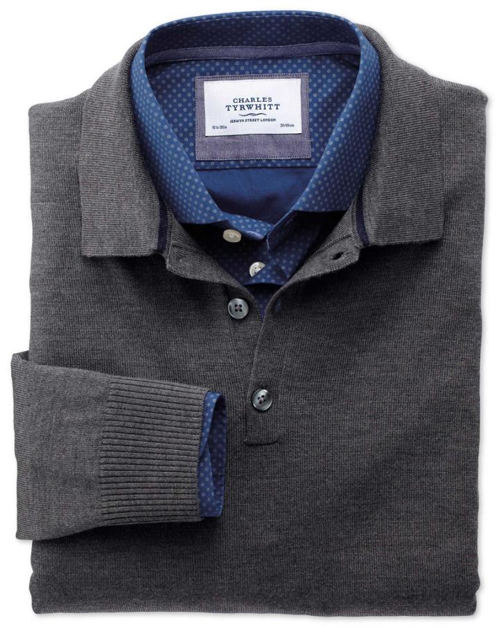 Charles Tyrwhitt Charles Tyrwhitt Charcoal Merino Wool Polo Neck Sweater Size Large