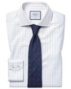  Extra Slim Fit Non-iron Spread Collar Cotton Stretch Oxford Blue And White Check Dress Shirt Single Cuff Size 14.5/32 By Charles Tyrwhitt