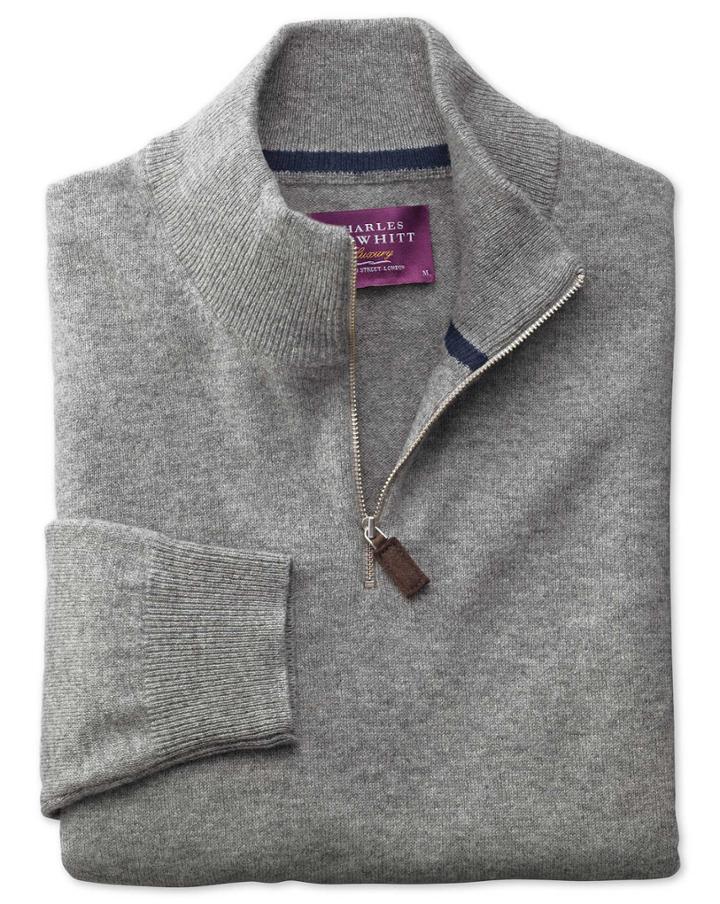 Charles Tyrwhitt Silver Cashmere Zip Neck Sweater Size Medium By Charles Tyrwhitt