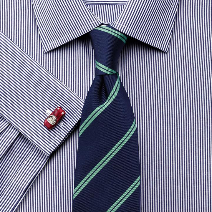 Charles Tyrwhitt Charles Tyrwhitt Navy And Green Silk Classic Double Stripe Tie