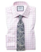  Extra Slim Fit Windowpane Check Pink Cotton Dress Shirt Single Cuff Size 15.5/33 By Charles Tyrwhitt