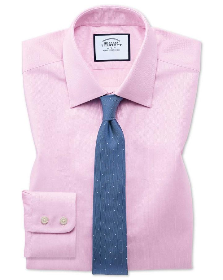  Extra Slim Fit Egyptian Cotton Royal Oxford Pink Dress Shirt Single Cuff Size 14.5/32 By Charles Tyrwhitt