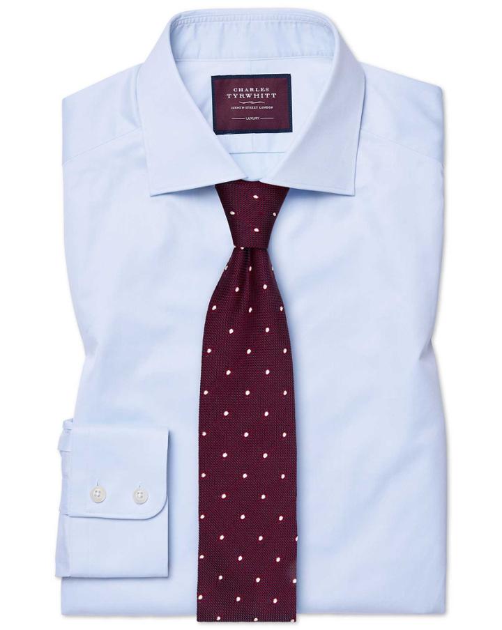  Slim Fit Sky Blue Luxury Twill Egyptian Cotton Dress Shirt Single Cuff Size 15/33 By Charles Tyrwhitt