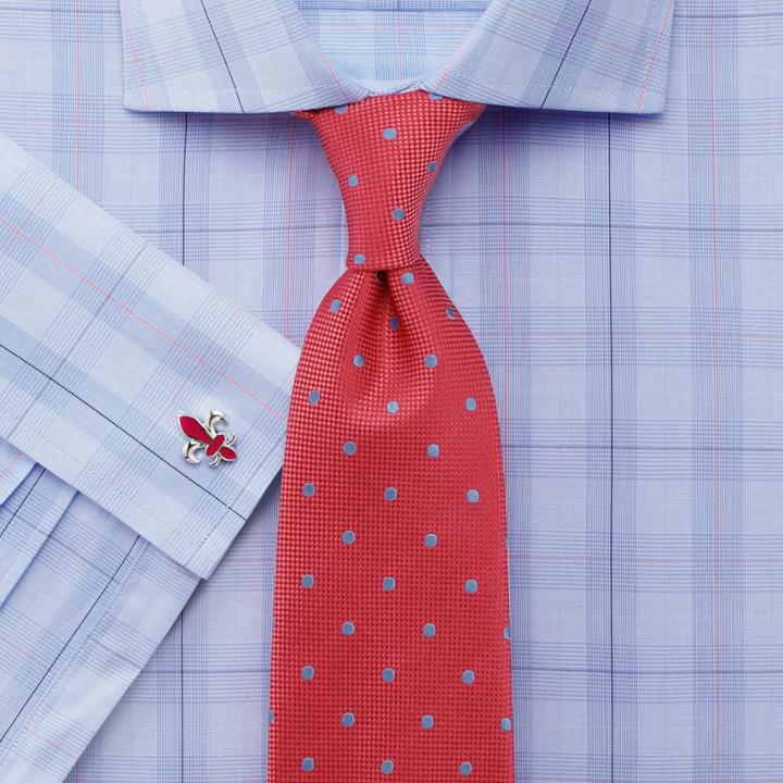 Charles Tyrwhitt Charles Tyrwhitt Slim Fit Prince Of Wales Semi-spread Collar Check Blue Cotton Dress Shirt Size 15.5/37