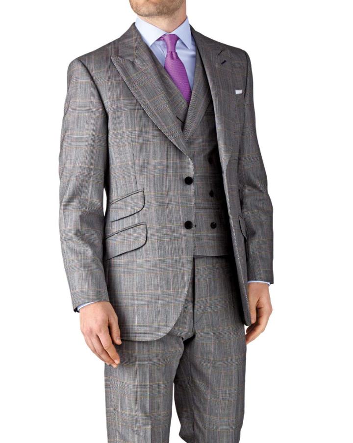 Charles Tyrwhitt Charles Tyrwhitt Grey Check Slim Fit British Panama Luxury Suit Wool Jacket Size 36