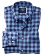 Charles Tyrwhitt Classic Fit Button-down Non-iron Twill Blue And Navy Gingham Cotton Casual Shirt Single Cuff Size Medium By Charles Tyrwhitt