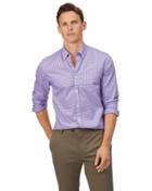  Extra Slim Fit Lilac Check Gingham Soft Washed Non-iron Stretch Poplin Cotton Casual Shirt Single Cuff Size Medium By Charles Tyrwhitt
