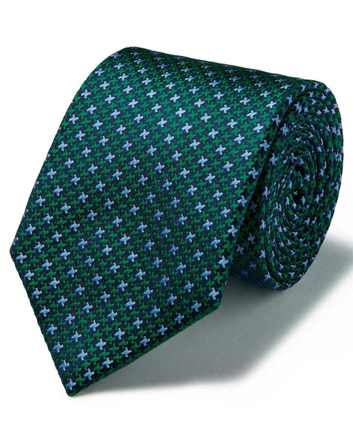 Green Silk Three Colour Puppytooth Stain Resistant Tie By Charles Tyrwhitt
