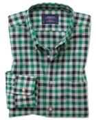 Charles Tyrwhitt Extra Slim Fit Button-down Non-iron Twill Green And Navy Blue Gingham Cotton Casual Shirt Single Cuff Size Small By Charles Tyrwhitt