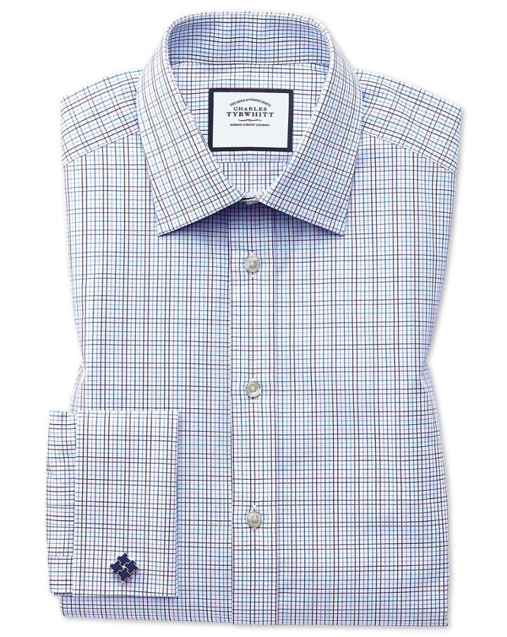  Classic Fit Purple Multi Check Egyptian Cotton Dress Shirt French Cuff Size 15.5/33 By Charles Tyrwhitt
