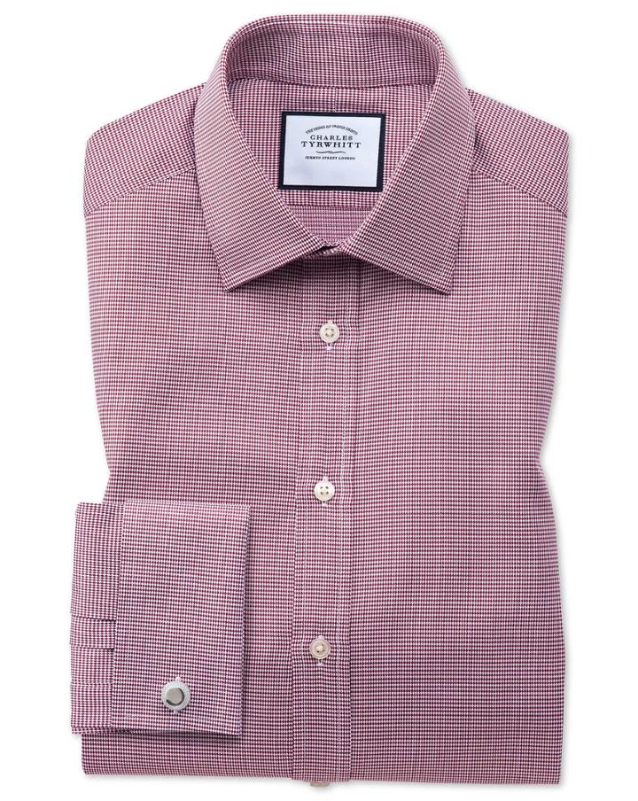  Slim Fit Red Small Puppytooth Egyptian Cotton Dress Shirt Single Cuff Size 14.5/32 By Charles Tyrwhitt