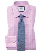  Slim Fit Non-iron Prince Of Wales Pink Cotton Dress Shirt French Cuff Size 14.5/33 By Charles Tyrwhitt