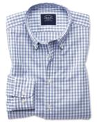  Extra Slim Fit Navy Gingham Soft Washed Non-iron Tyrwhitt Cool Cotton Casual Shirt Single Cuff Size Medium By Charles Tyrwhitt