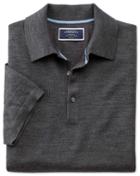  Charcoal Merino Wool Polo Collar Short Sleeve Sweater Size Large By Charles Tyrwhitt