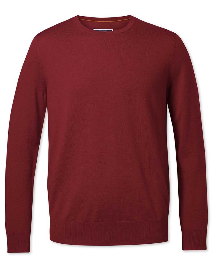  Dark Red Merino Crew Neck Merino Wool Jumper Size Large By Charles Tyrwhitt