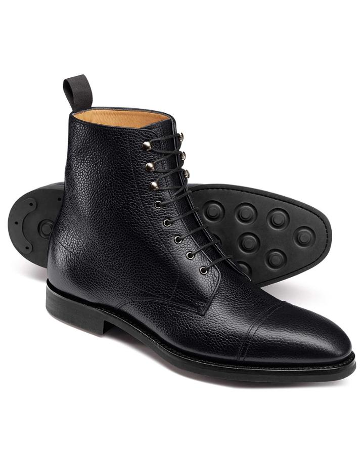  Black Goodyear Welted Toe Cap Boots Size 11.5 By Charles Tyrwhitt