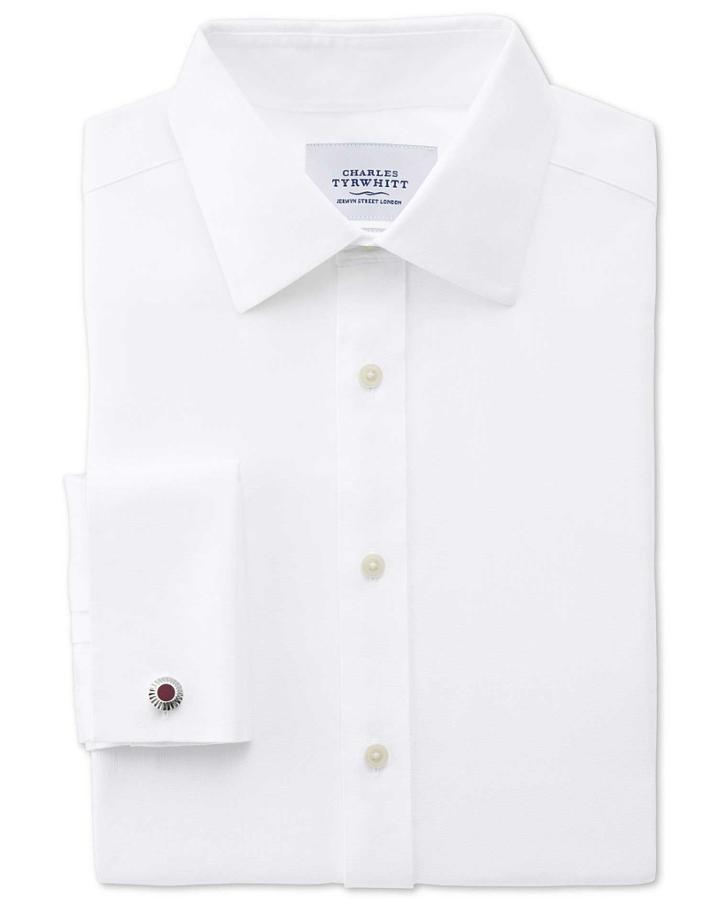 Charles Tyrwhitt Charles Tyrwhitt Extra Slim Fit Non-iron Royal Panama White Cotton Dress Shirt Size 14.5/32