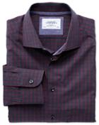 Charles Tyrwhitt Charles Tyrwhitt Extra Slim Fit Semi-spread Collar Business Casual Melange Red And Navy Check Egyptian Cotton Dress Shirt Size 15/32
