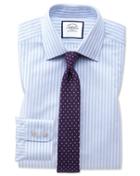  Extra Slim Fit Sky Blue Dobby Textured Stripe Cotton Dress Shirt Single Cuff Size 14.5/32 By Charles Tyrwhitt
