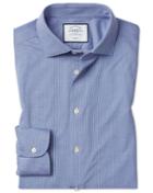  Slim Fit Business Casual Travel Blue And White Stripe Cotton Dress Shirt Single Cuff Size 15.5/35 By Charles Tyrwhitt