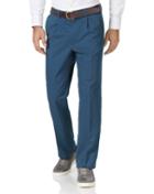  Bright Blue Classic Fit Single Pleat Washed Cotton Chino Pants Size W32 L32 By Charles Tyrwhitt