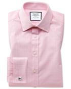  Extra Slim Fit Small Gingham Light Pink Cotton Dress Shirt Single Cuff Size 14.5/32 By Charles Tyrwhitt