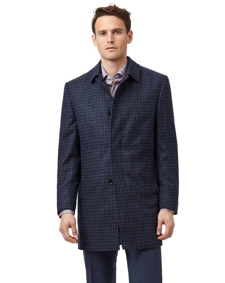  Blue With Red Overcheckered Dogstooth Wool Car Wool Coat Size 36 By Charles Tyrwhitt