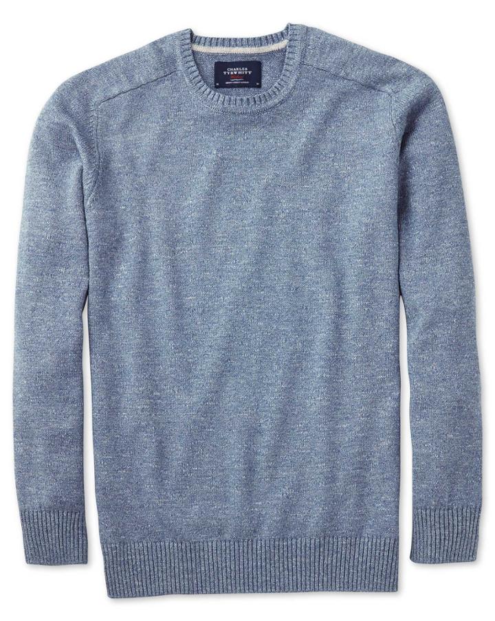 Charles Tyrwhitt Sky Blue Heather Crew Neck Cotton Sweater Size Xxl By Charles Tyrwhitt