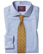  Slim Fit Luxury Stripe Sky Egyptian Cotton Dress Shirt Single Cuff Size 15/33 By Charles Tyrwhitt
